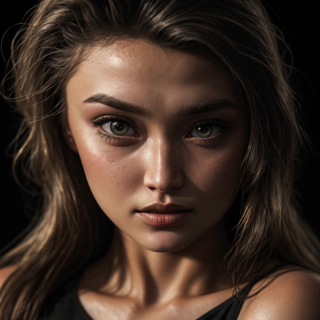(close-up, editorial photograph of a 21 year old gigi hadid,POV, by lee jeffries, nikon d850, film stock photograph ,4 kodak portra 400 ,camera f1.6 lens ,rich colors ,hyper realistic ,lifelike texture, dramatic lighting , cinestill 800,), (highly detailed face:1.4), perfect eyes, realistic iris, perfect teeth, (smile:0.7), (background inside dark, moody, private study:1.3) , red eyes 