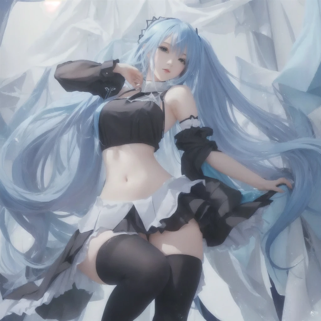 Anime girl with blue hair and black stockings posing in front of a blue background, digital art on Pixiv, Anime Art Wallpapers 8K, anime art wallpaper 4k, anime art wallpaper 4k, Pixiv contest winner, trending on artstation Pixiv, Zerochan Art, High-resolution anime art, Anime Style 4k, High quality anime art, Pixiv