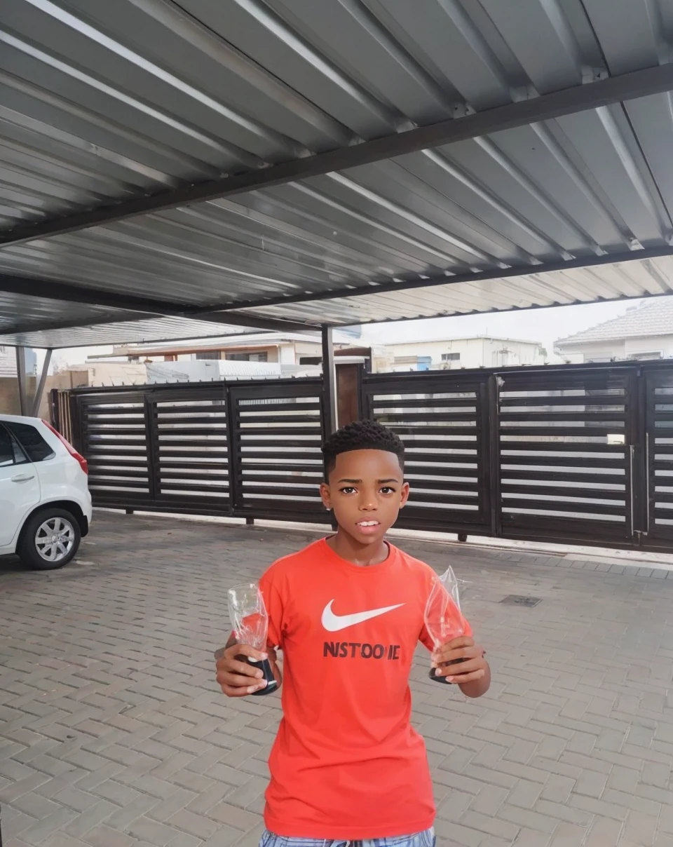 A black boy with a sqaure and trianglish face shape with normal brown eyes