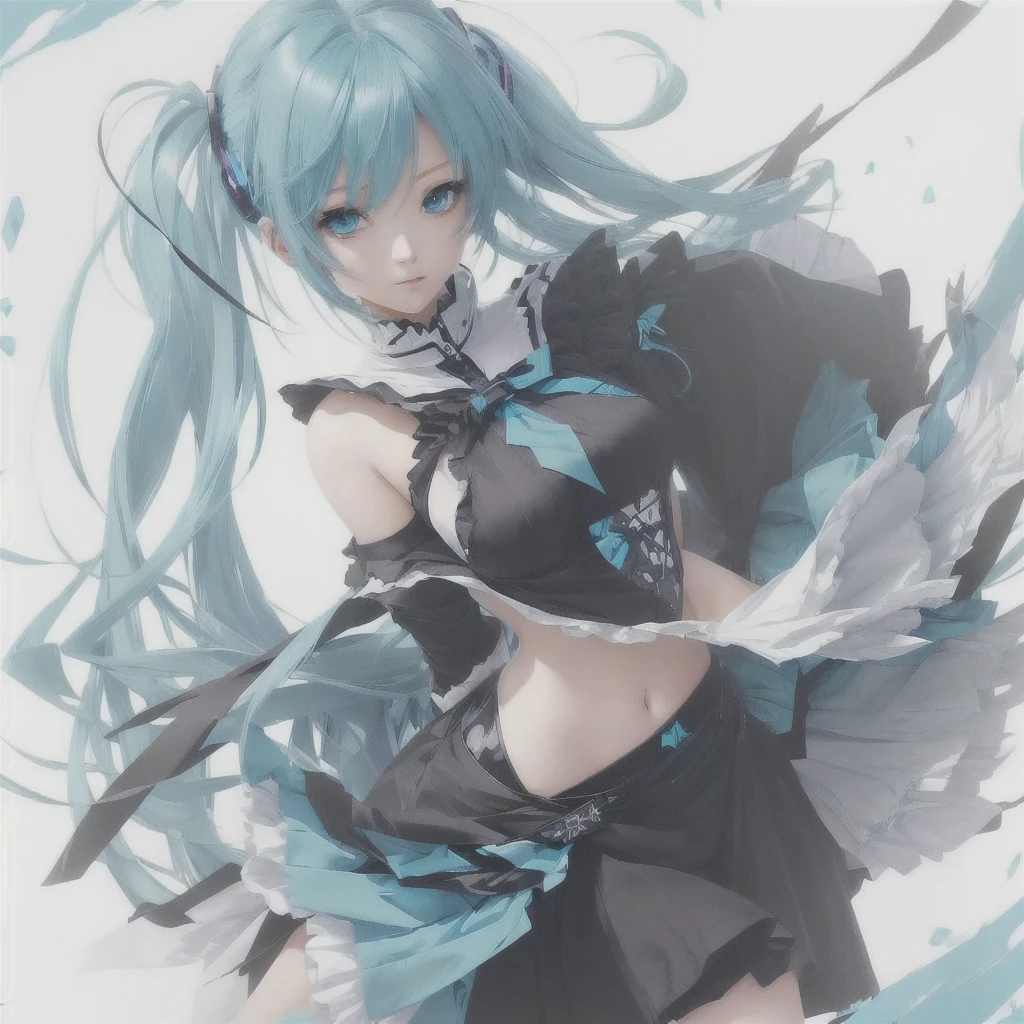 Anime girl with blue hair and blue eyes in black outfit, Zerochan Art, Digital art on Pixiv, Mikudayo, High-resolution anime art, Anime Art Wallpapers 8K, Turquoise hair anime girl, anime art wallpaper 4k, anime art wallpaper 4k, Anime Style 4k, High quality anime art, by Shimo