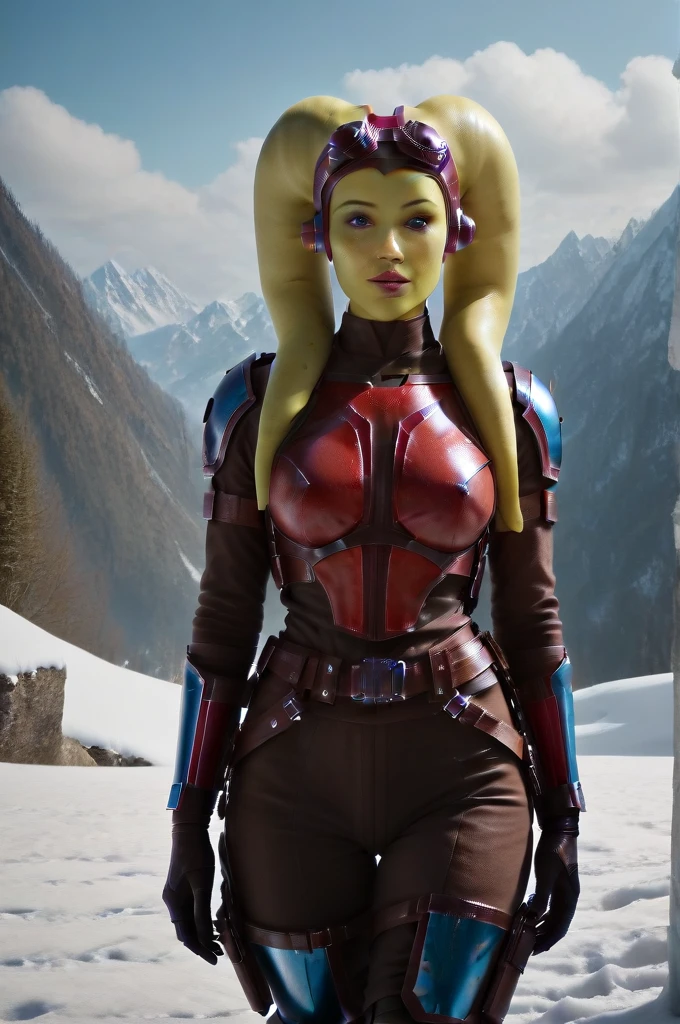 a ((fall body)) (((hera syndulla))) ((green skin )) ((female twi'lek ))mandalorian,walking on snow, ((green fire eyes )) , beautiful detailed eyes, beautiful detailed lips, extremely detailed face, long eyelashes, mandalorian armor, sci-fi, cinematic lighting, dramatic, epic, intricate details, hyper-realistic, 8k, high-quality, photorealistic

