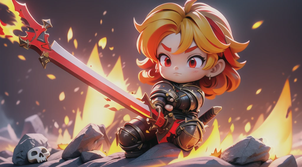 masterpiece, best quality, high quality, (red eyes:1.5),
a girl with yellow hair,medium hair,green eyes,beautifu face, the girl wearing JK,Armour,Fingerless gloves, the girl holding sword,glowing sword,glow weapen, red flames,burning background, colorful,light particles,wallpaper,chromatic aberration,weapon, by alex ross, human on fire, animal on fire, horse on fire, angel on fire, skull on fire, red fire, blue fire, bird on fire breasts