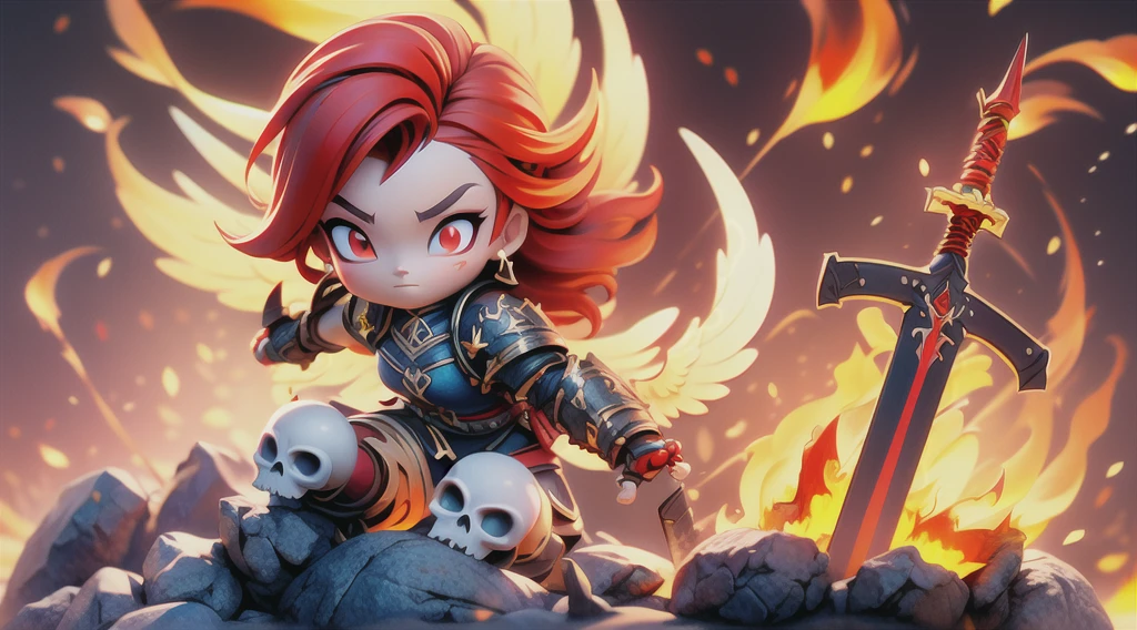 masterpiece, best quality, high quality, (red eyes:1.5), 
a girl with yellow hair,medium hair,green eyes,beautifu face, the girl wearing JK,Armour,Fingerless gloves, the girl holding sword,glowing sword,glow weapen, red flames,burning background, colorful,light particles,wallpaper,chromatic aberration,weapon, by alex ross, human on fire, animal on fire, horse on fire, angel on fire, skull on fire, red fire, blue fire, bird on fire breasts