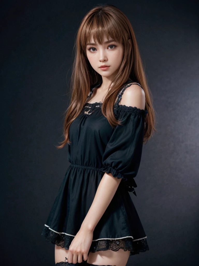 Kasumi, brown eyes, (best quality, ultra-detailed), (realistic:1.37), beautiful and detailed face, ultra-realistic texture, delicate face, delicate body, red lipstick, bright colors. High definition, 8K.