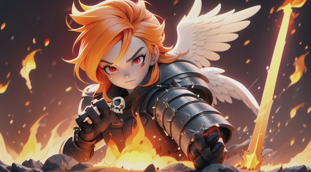 masterpiece, best quality, high quality, (red eyes:1.5),
a girl with yellow hair,medium hair, GREEN eyes,beautifu face, the girl wearing JK,Armour,Fingerless gloves, the girl holding sword,glowing sword,glow weapen, red flames,burning background, colorful,light particles,wallpaper,chromatic aberration,weapon, by alex ross, human on fire, animal on fire, horse on fire, angel on fire, skull on fire, red fire, blue fire, bird on fire breasts