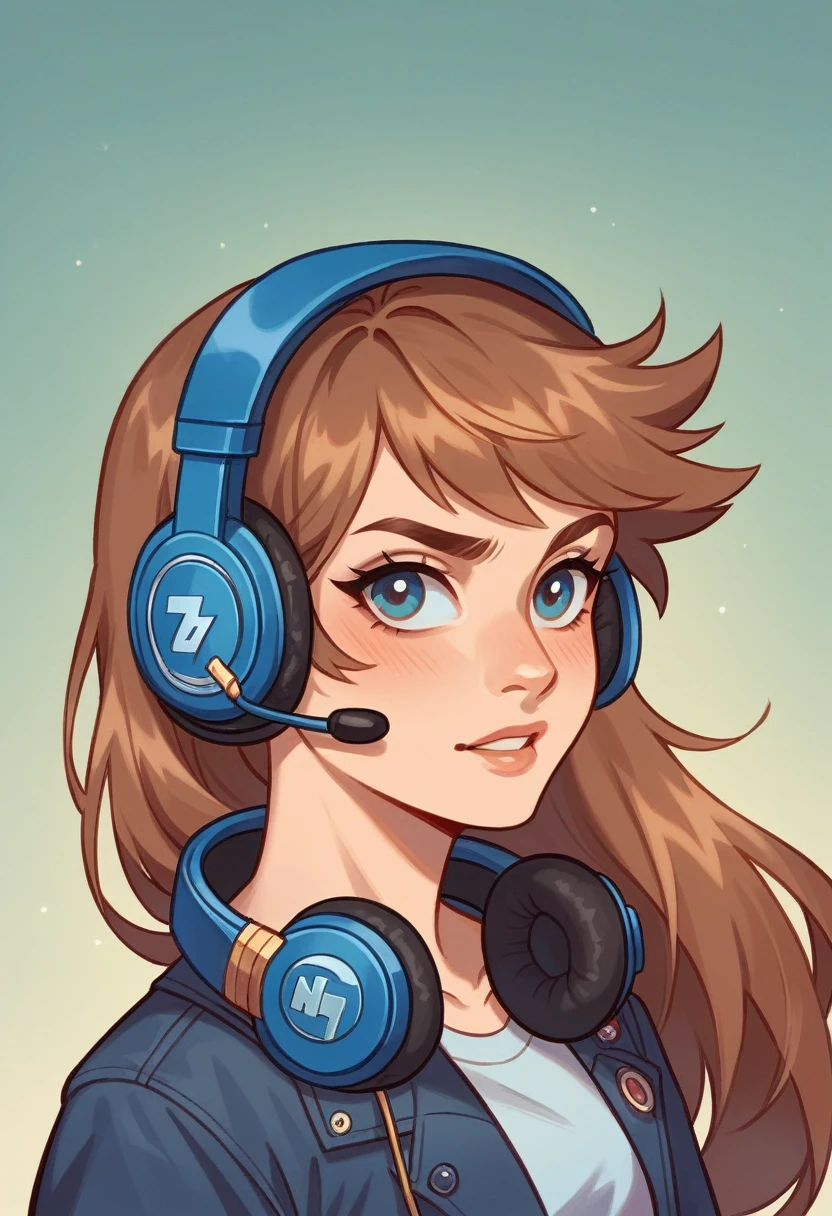 Generate me an image of a female standing wearing a close up of a pair of headphones with a brown band, headset, modernist headphones, bronze headset, velvia, headphones, floating headsets, hifi, lux 3 5 fle, upbeat, with head phones, vintage - w 1 0 2 4, sleek metal ears, vintage style, with headphones, horn, headphones on, high quality product photo, gallant on her ear hearing music