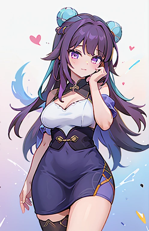 Takanashi Kiara, ruan mei, nessa, long hair, purple pink eyes, curvy, milk under her skirt