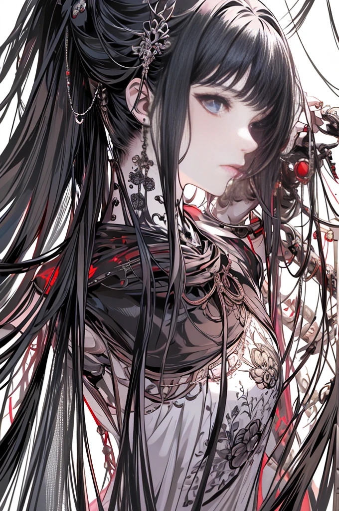(masterpiece,Highest quality,Highest quality,Official Art,Beauty and aesthetics:1.2),(1. Mechanical Girl:1.3),(Upper body only:1.4),Huge ,Severed from the neck(Exposing internal organs and mechanical entrails),Blood管,(Pierced the body:1.4 ),Very detailed,rich color details((Very detailedな)),(Very detailedなCGイラスト),((Very elegant and beautiful),(From the side From the side),(Machine made joints:1.2),((Mechanical Limbs)),(チューブに接続されたBlood管), (Mechanical vertebrae attached to the back),((Mechanical cervical vertebrae attached to the neck)),(sit),Expressionless,(Wires and cables attached to the neck:1.2),(Overhead Wires and Cables:1.2)(Character Focus),sf,White Background,(Blood:1.5),