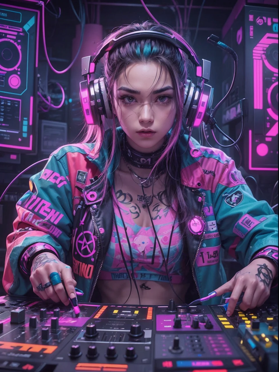 4 cartoon style cards, cyber punk, shorth hair, thick eyebrows, punk digital, 4K anime-style, short sleeve gaming clothes, Bblack hair, Informatics room, men&#39;s overhead gaming headset