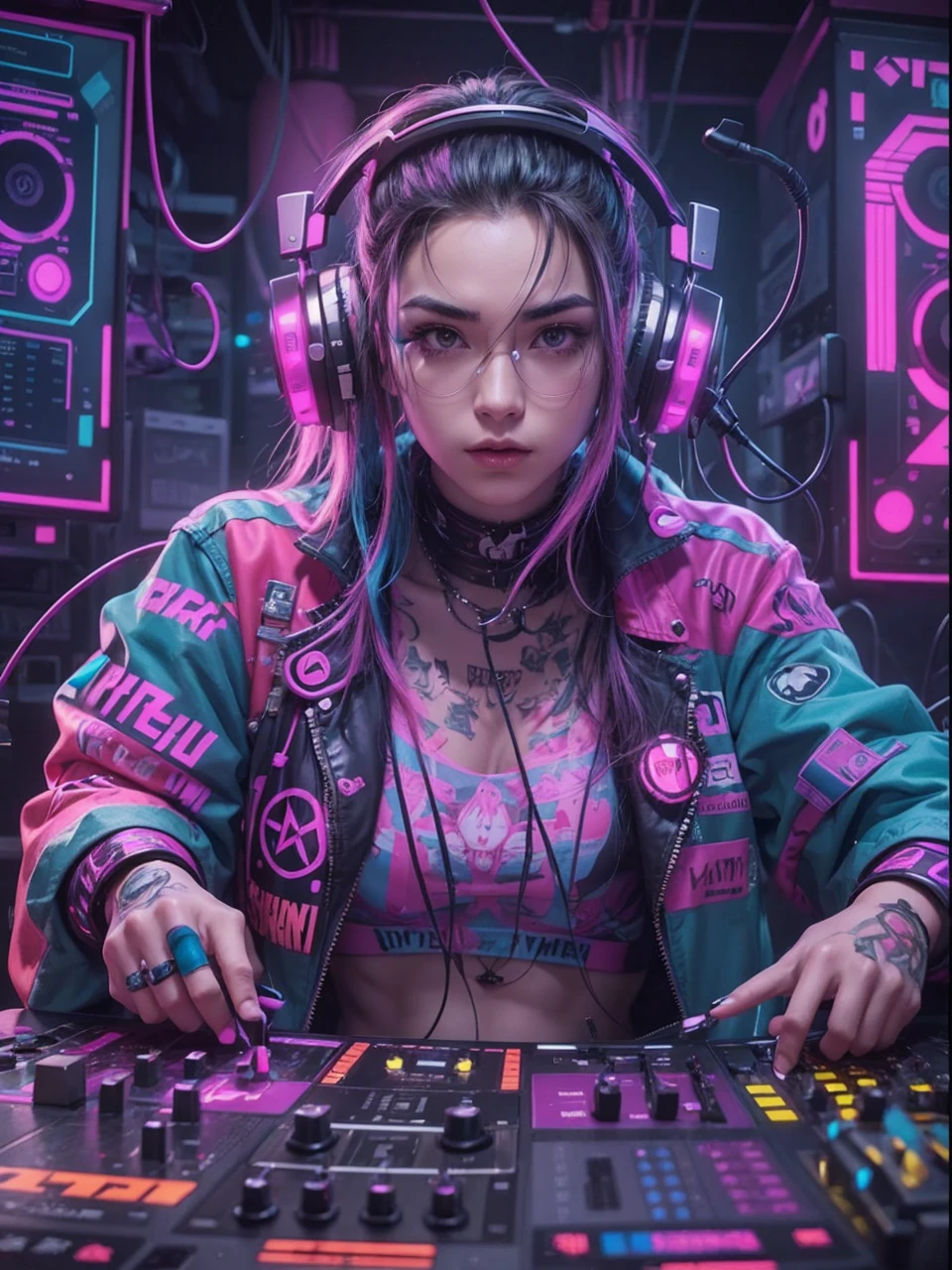 4 cartoon style cards, cyber punk, shorth hair, thick eyebrows, punk digital, 4K anime-style, short sleeve gaming clothes, Bblack hair, Informatics room, men&#39;s overhead gaming headset