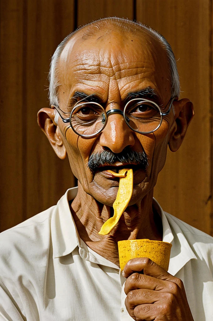 Mahatma Gandhi eating dal 