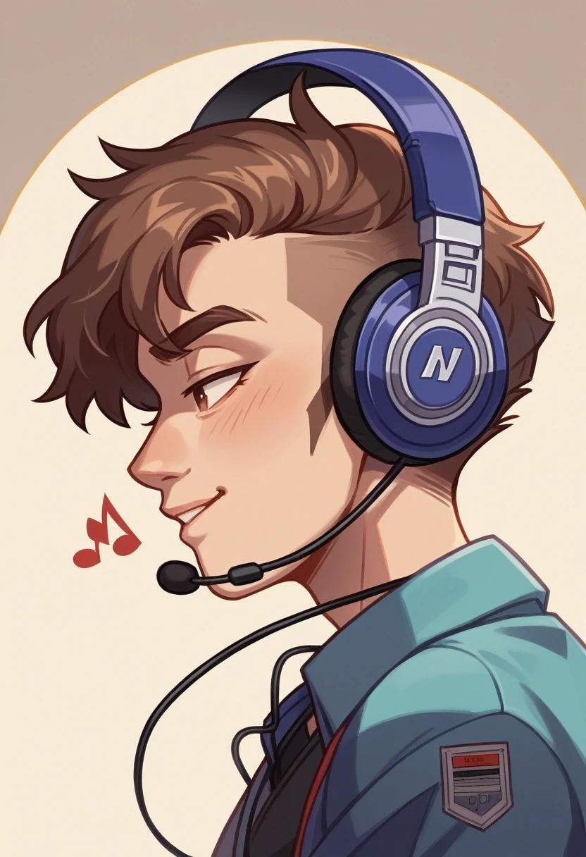 Generate me an image of a female standing wearing a close up of a pair of headphones with a brown band, headset, modernist headphones, bronze headset, velvia, headphones, floating headsets, hifi, lux 3 5 fle, upbeat, with head phones, vintage - w 1 0 2 4, sleek metal ears, vintage style, with headphones, horn, headphones on, high quality product photo, gallant on her ear hearing music        I mean brown band oo