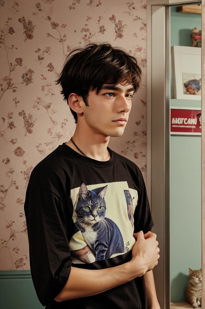 Lofi sad boy with cat wallpaper
