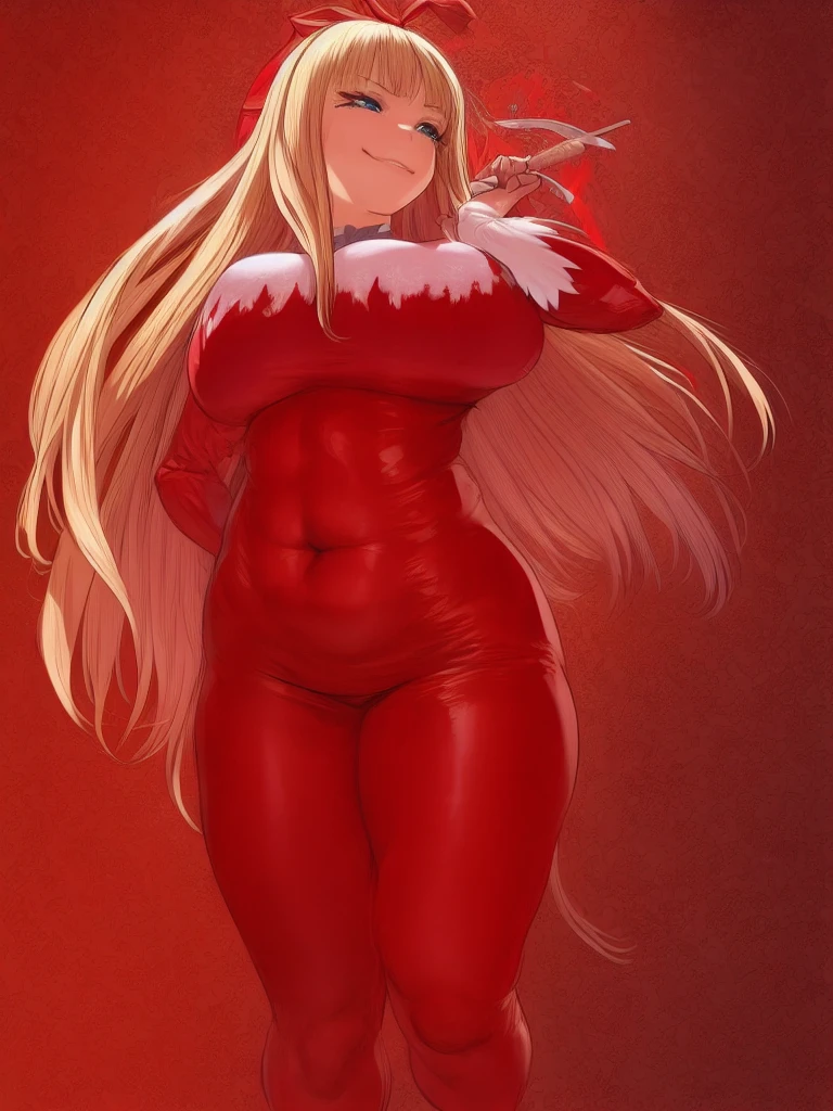 scarlett,blue eyes,blond hair,bangs,long hair, detailed ((full body))
Tight red dress, exposed midriff, ,white elbow gloves,red hair ribbon,
smug, smug smile,
(Food buffet background)
(insanely detailed, beautiful detailed face,beautiful detailed eyes, masterpiece, best quality) solo,