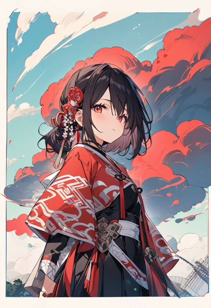 Girl with red cloud motif
