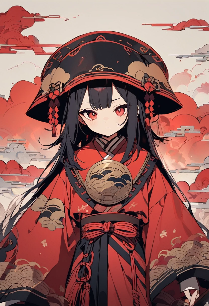 Girl with red cloud motif