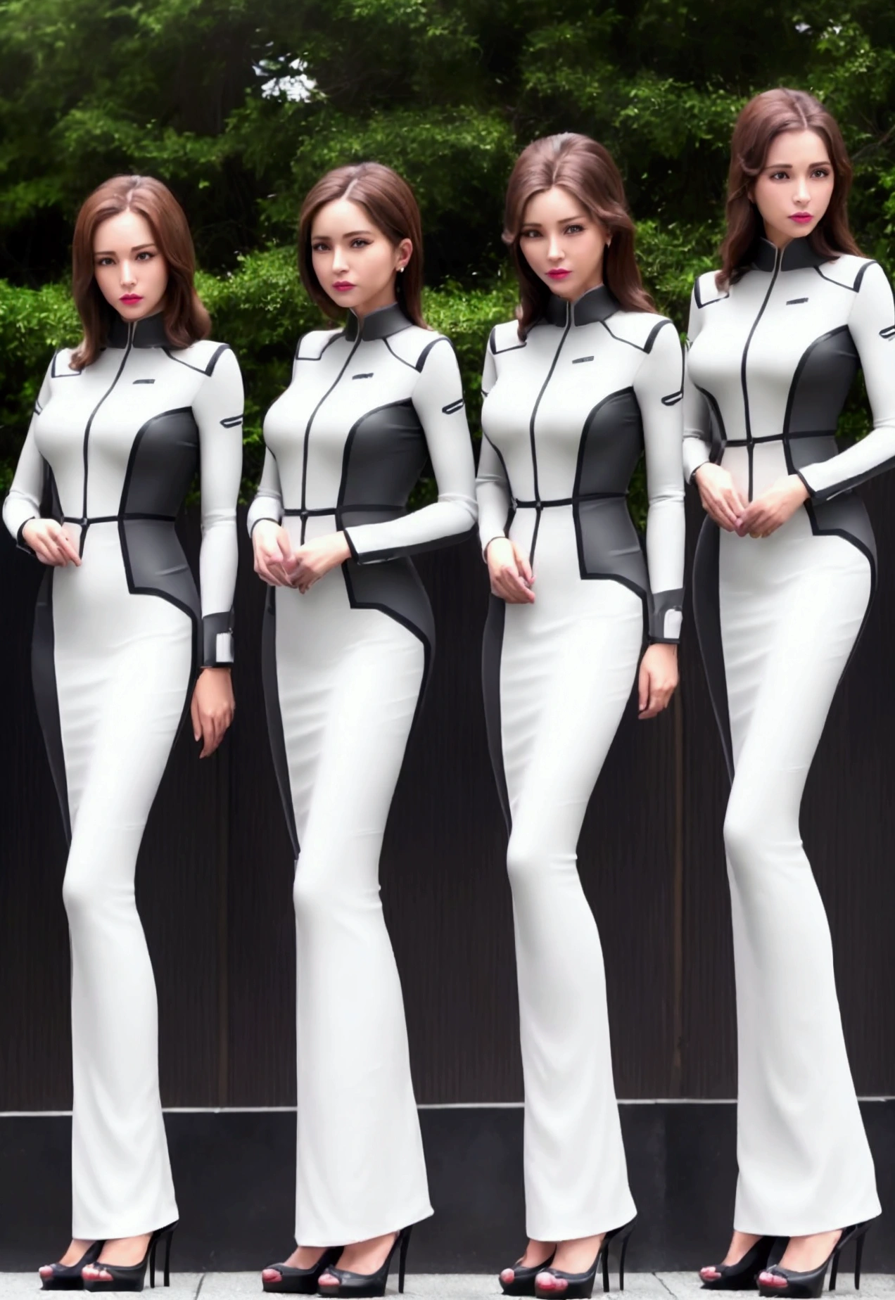 Highest quality、8k,Realistic、Realistic、True to prompts, formal, (One Girl:1.4), (Mature women standing in a row。:1.4), ((Bodycon, Micro Dress)), (Detailed Hair)、(Shiny Hair)、(Detailed pupil, Perfect Eyes:1.2), (Wrinkles are frequent, Shiny clothing that reflects light:1.2),(Cowboy Shot)、 (Full body description)、Sparkling, Sparkling輝く金色,(), latex, Glowing Skin, Attractive perfect female proportions, Captivating smile, Detailed surface texture, Wicked Smile, Busy Street、Outdoor、Large number of spectators、bright、(Daytime)、Murue Ramius、