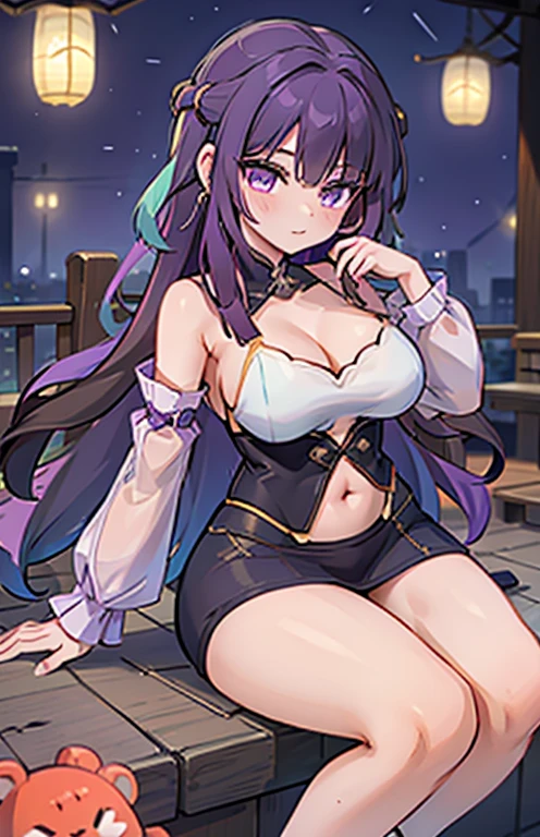 Takanashi Kiara, ruan mei, nessa, long hair, purple pink eyes, curvy,