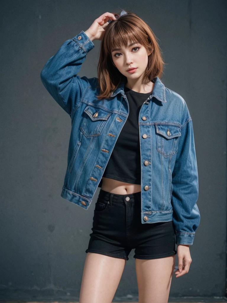 Kasumi, brown eyes, (best quality, ultra-detailed), (realistic:1.37), beautiful and detailed face, ultra-realistic texture, delicate face, delicate body, red lipstick, bright colors. High definition, 8K.