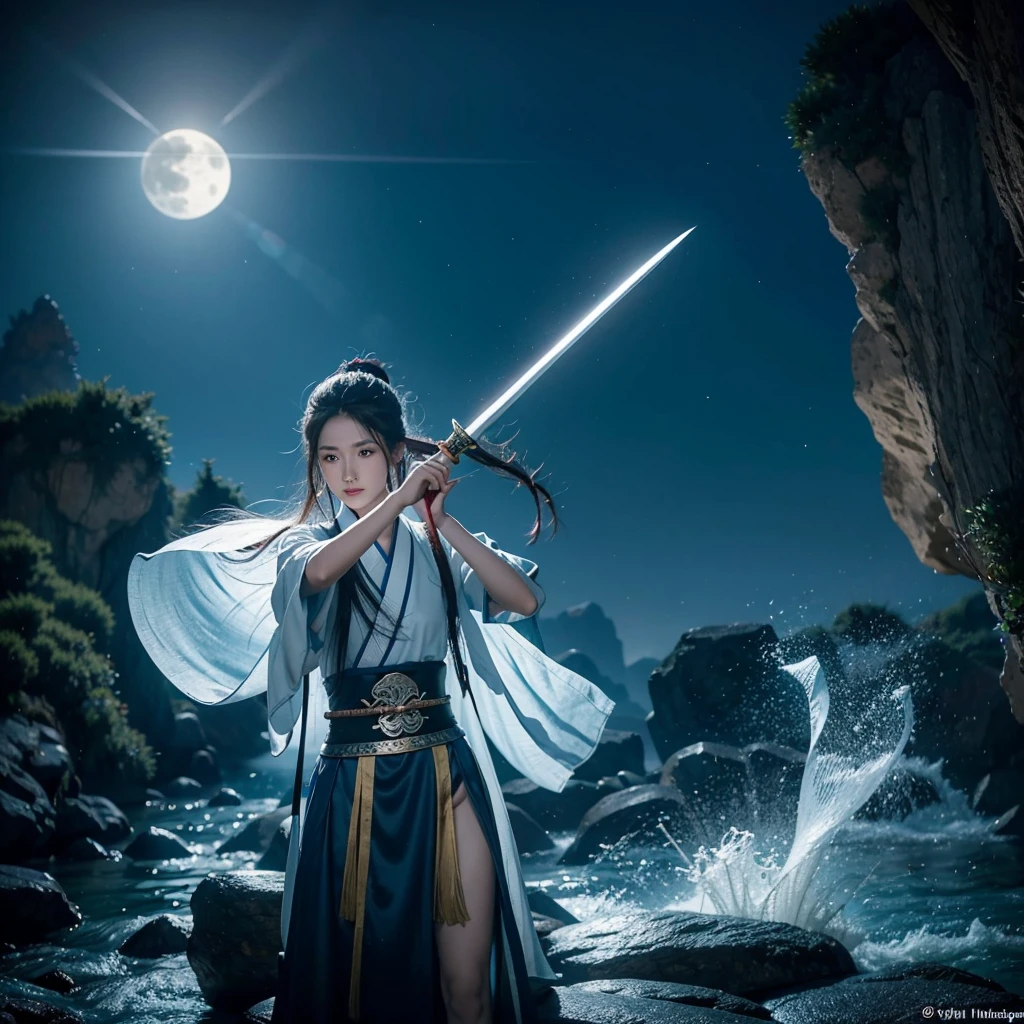 The creation of the Chinese Classic of Mountains and Seas style is like the puppet show characters in TV movies, Hollywood fight scenes, Hanfu martial arts drama, six major characters appearing with glowing bodies, super congenital people, six people, six roles, six duels, meditating, and killing in the stunning martial arts world. image, This sword, halberd, tactics, spells, magic art, flying around requires a fantasy fairy-like duel with lighting scenes, a battle of no return, Swordsman, Tianlong, Eight Parts, Legend of the Condor Heroes, The Legend of the Condor Heroes, Full Moon Scimitar, Thunderbolt International Multimedia Tianyu International Multimedia Gods and Demons International Multimedia Zheng Wen Style Ink Comics