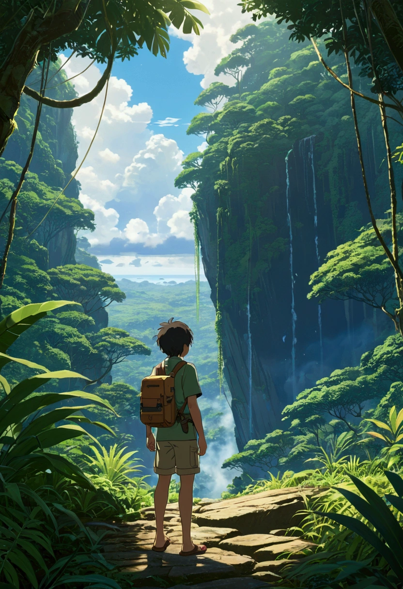 Jungle Adventure, full body, by Brian Froud, cinematic still, (best quality, masterpiece), very aesthetic, perfect composition, intricate details, ultra-detailed, vivid colors