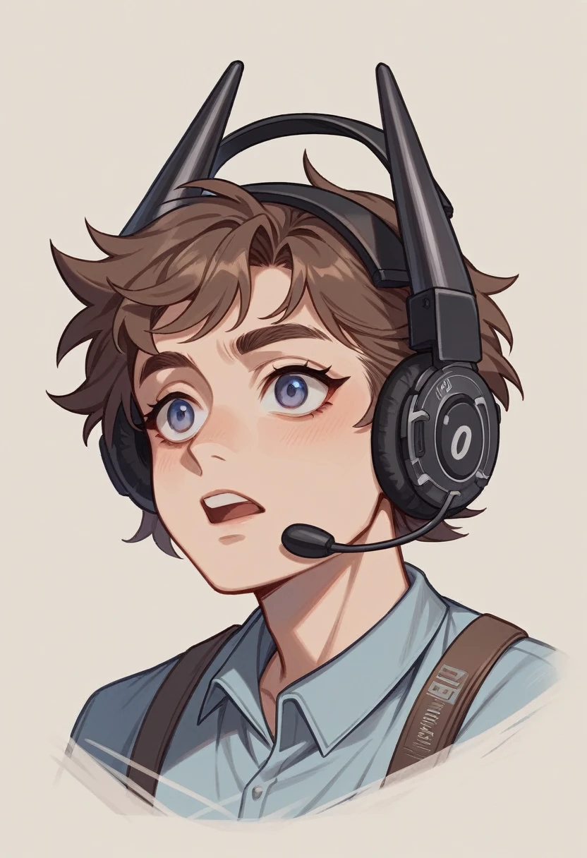 Generate me an image of a female standing wearing a close up of a pair of headphone with a brown band, headset, modernist headphone, bronze headset, velvia, headphone, floating headsets, hifi, lux 3 5 fle, upbeat, with head phones, vintage - w 1 0 2 4, sleek metal ears, vintage style, with headphone, horn, headphone on, high quality product photo, ant on her ear hearing music I mean brown band oo and the one headphone only on her ear
