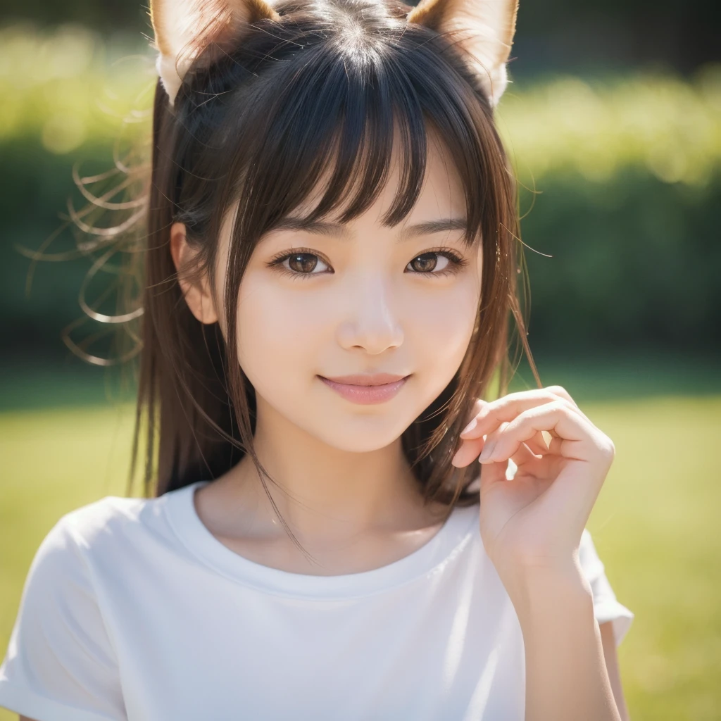 (Details of a very cute face), (highest quality:1.4), 8K resolution, High resolution, 1 girl, pretty girl, Best cute, Super cute detailed face, smooth skin, Beautiful eyes with attention to detail, Fine skin texture, , parted lips, Japanese, low length, casual fashion, smile, Shiba Inu puppy, lead, Walking a Shiba Inu puppy, grassland