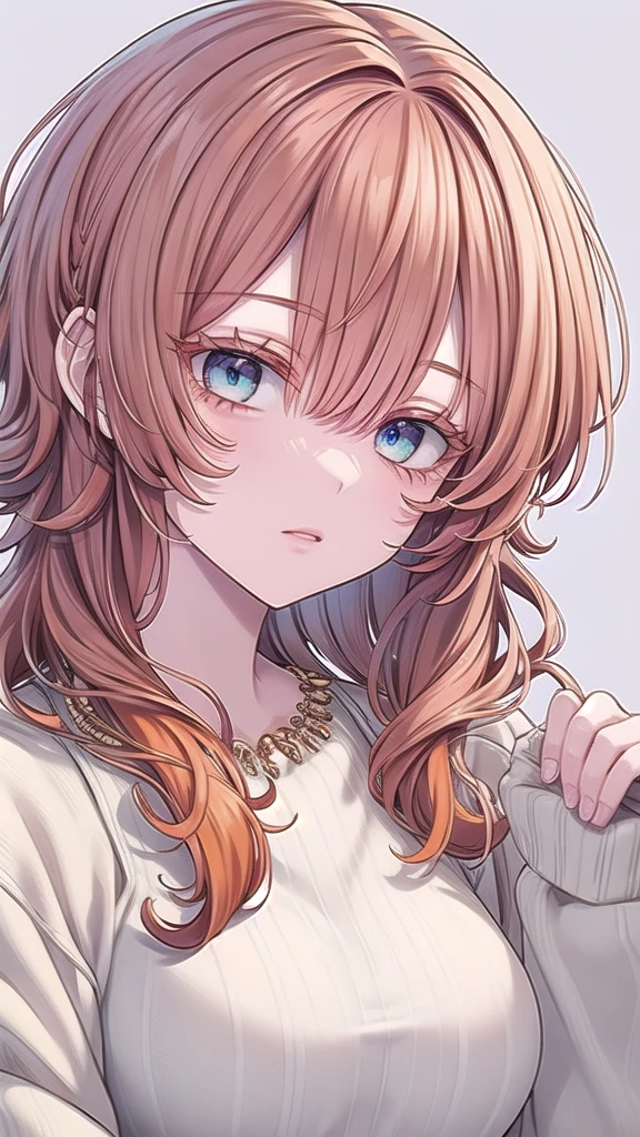  Artwork, best quality, high quality, ultra detailed, anime style, 1 girl, cute, beautiful skin, ((bright turquoise eyes)), ((orange eyelashes)), ((colorful eyelashes,)) ((orange hair)), ((long orange hair)),((long curly orange hair)), ((messy hair)), ((intricate hair)), ((messy hair)), ((colored eyelashes)), ((orange eyelashes)), revealing white dress