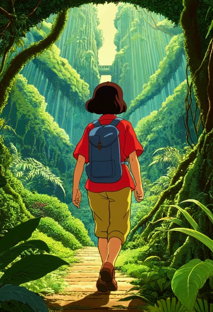 Jungle Adventurer, full body, by Hirohiko Araki, cinematic still, (best quality, masterpiece), very aesthetic, perfect composition, intricate details, ultra-detailed, vivid colors