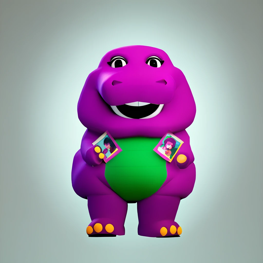 A cute and colorful Barney the Dinosaur, highly detailed, in the style of Brawl Stars, vibrant colors, dynamic pose, cartoon-like, soft lighting, (best quality,4k,8k,highres,masterpiece:1.2),ultra-detailed,(realistic,photorealistic,photo-realistic:1.37),professional,vivid colors,3D render,3D modeling