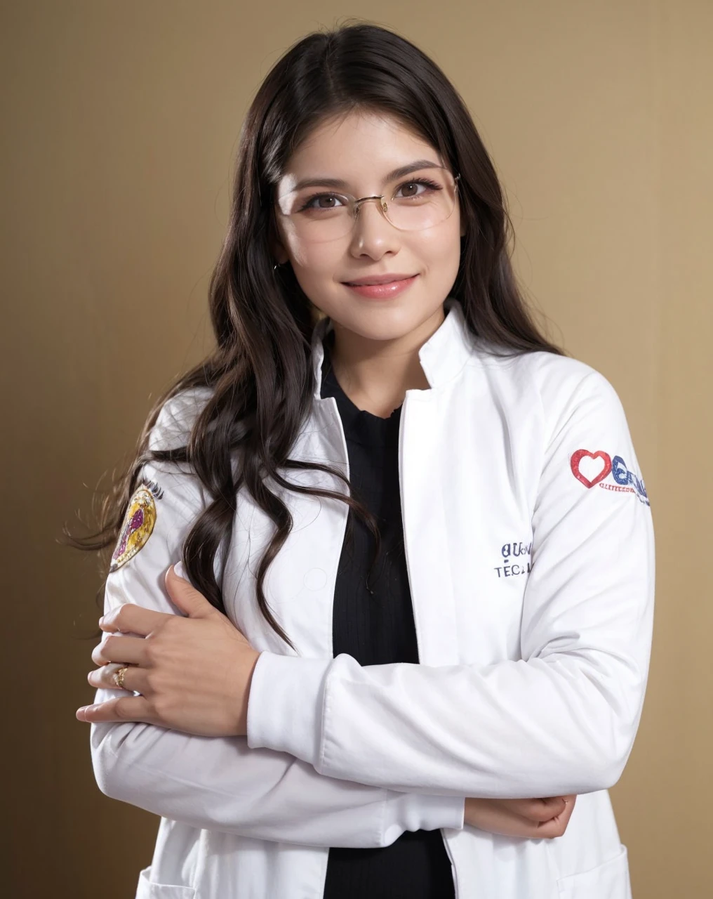 Woman with Long Hair, very beautiful square glasses feminine beautiful smile, super white teeth