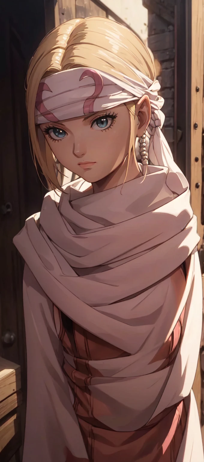 masterpiece), best quality, high resolution blonde 1girl bob cut medium hair standing alone cowl headband profile image looking at viewer beautiful eyes beautiful face extremely detailed pink clothing girly
