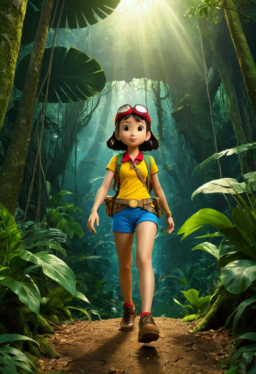 Jungle Adventurer, full body, by Fujiko F. Fujio, cinematic still, (best quality, masterpiece), very aesthetic, perfect composition, intricate details, ultra-detailed, vivid colors