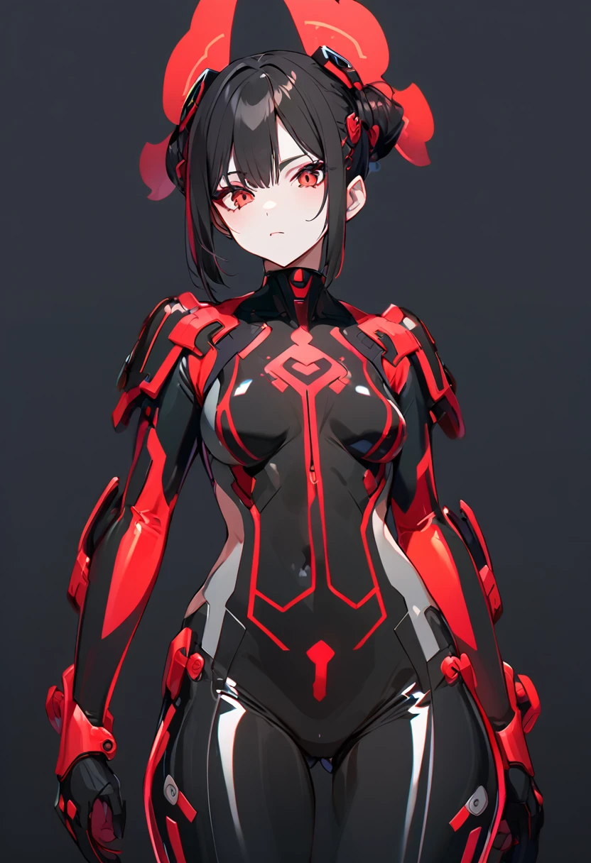 Girl with red cloud motif,Pitch black background,Japanese style cyber suit