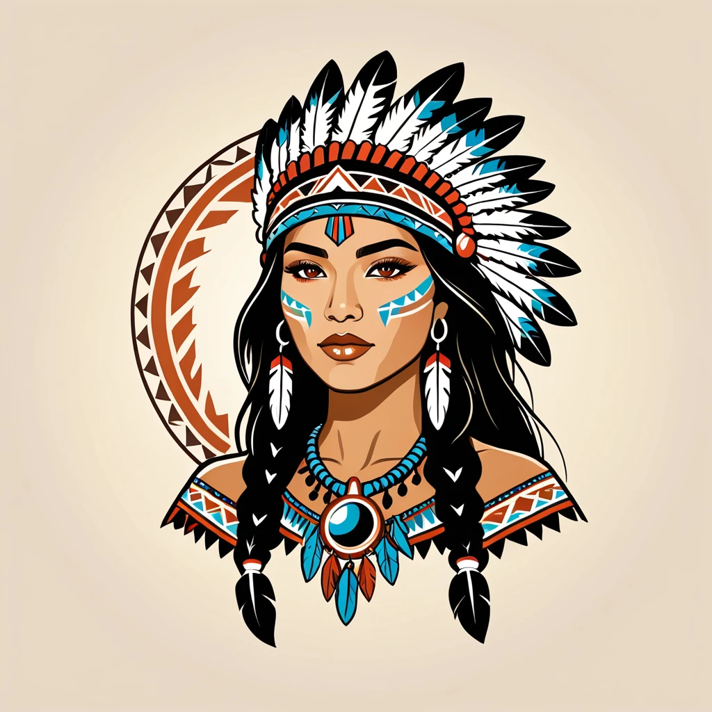 female	mage	in native american folk outfit	,vector graphics, strong contours, logo design																						