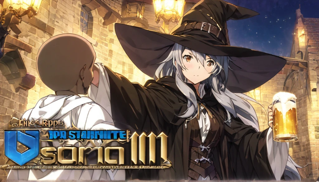 (Anime Infinite Stratus Art, 8k, ultra full high definition, epic quality, epic texture). The {{char}} is the focus of the scene, he is a man, he is 31 years old, he is a wizard, he is bald, he has a long black beard, brown eyes, white skin, he is muscular and short, wide chest, medium waist, wide hips, strong legs, he wears a wizard's robe, wizard's clothes, a pointy wizard's hat, he is drinking beer, apparently he is very drunk and happy, people love him. The setting is a large RPG-style medieval tavern, very detailed, full of people(men and women, from different RPG classes) drinking and partying with {{char}}. The atmosphere is happy, celebratory and a lot of fun. Full view of scene.