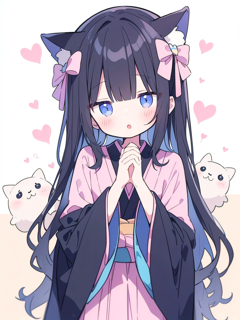 kimono, blown hair, long hair, cute, kawaii, :o, looking at viewer