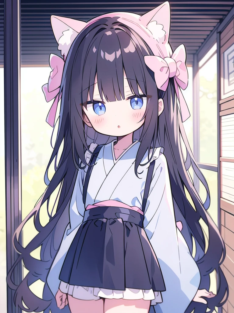 kimono, blown hair, long hair, cute, kawaii, :o, looking at viewer