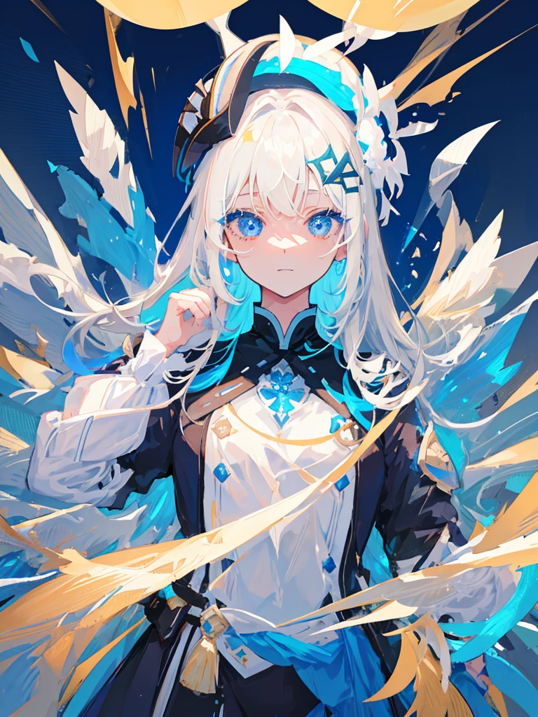 1girl ahoge blue_eyes closed_mouth furina_(genshin_impact) genshin_impact hat heterochromia highres huge_ahoge light_smile looking_at_viewer streaked_hair
