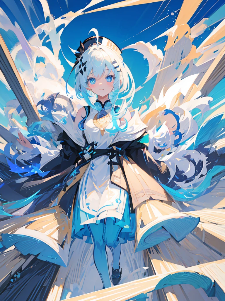 1girl ahoge blue_eyes closed_mouth furina_(genshin_impact) genshin_impact hat heterochromia highres huge_ahoge light_smile looking_at_viewer streaked_hair