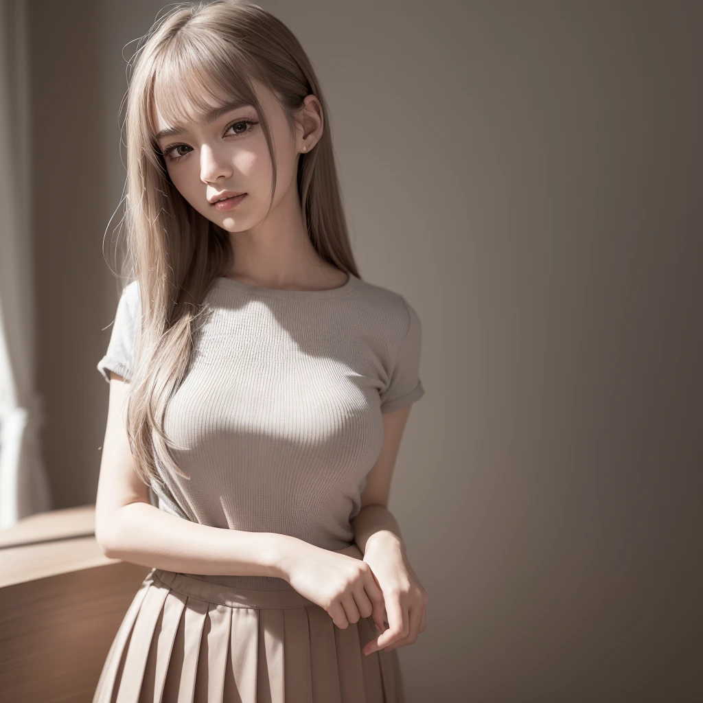 (RAW photo, best quality), (realistic),photo, best quality ,masterpiece, an extremely delicate and beautiful, extremely detailed, CG ,unity, 2k wallpaper, finely detail, masterpiece, best quality, huge filesize, ultra-detailed, highres, extremely detailed, 1girl, slim body, (short sleeve shirts:1.1),(uniform:1.1),(pleated skirt:1.1), porcelain skin, (grey hair), (hair ornament), looking at viewer, face close-up, straight hair, extremely detailed face, extremely detailed eyes, seductive smile, rainy ,