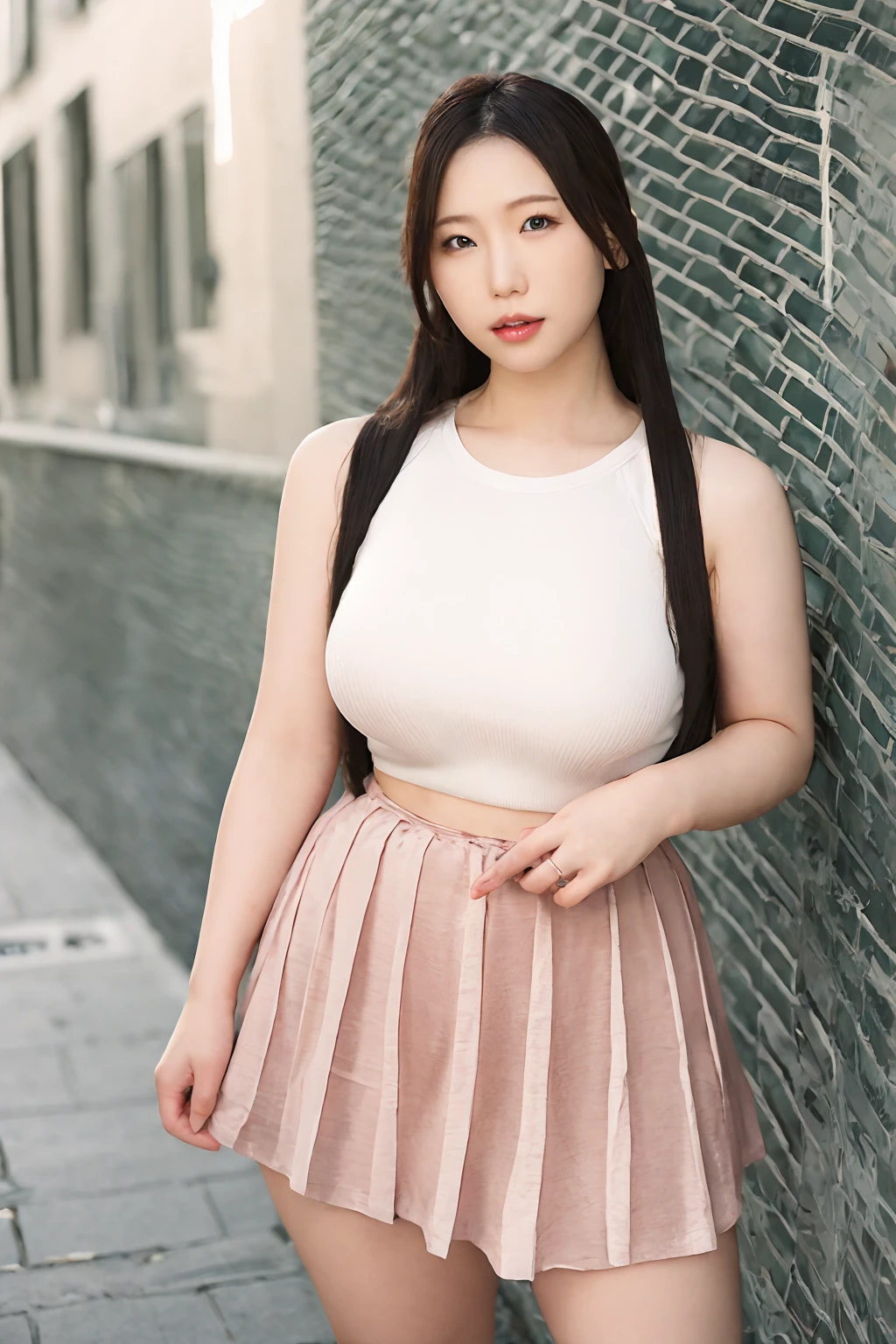 1girl, aisayama_jav, breasts, long hair, parted lips, lipstick, standing, wearing tank top, skirt, highwaist,
looking at viewer, shot using canon DSLR,
detailed body, attractive body, perfect human body, realistic face,
(ultimate quality, masterpiece, highres:1.0), realistic:1.6, photorealistic,