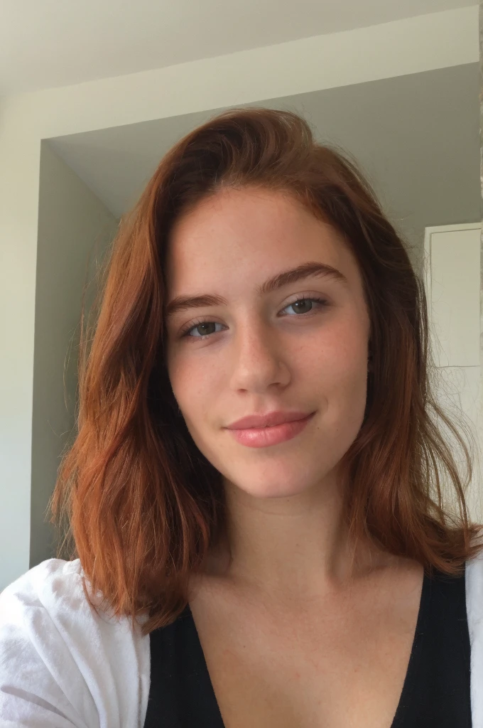 ((best quality)), ((masterpiece)), (detailed), 1girl, , red hair, sexu, small smile, pussy
