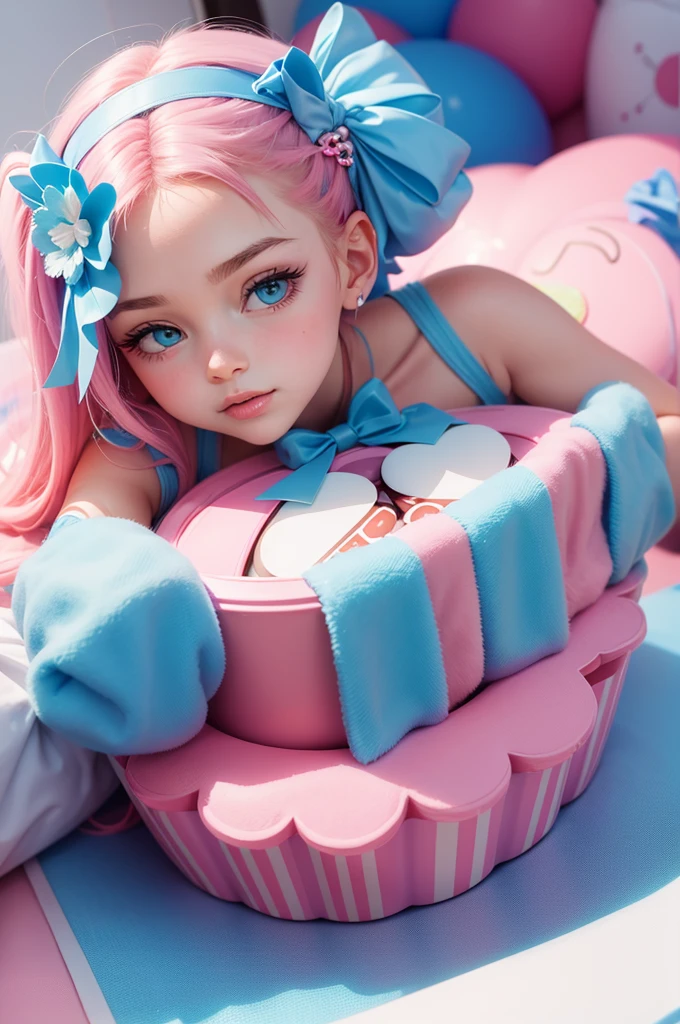 Create a logo for a candy company named after "sweet leo",dainty, blue and pink colors, White background,