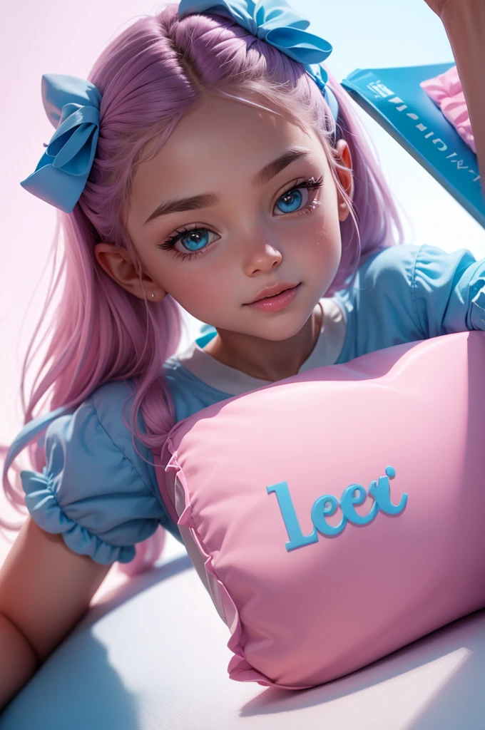 Create a logo for a candy company named after "sweet leo",dainty, blue and pink colors, White background,
