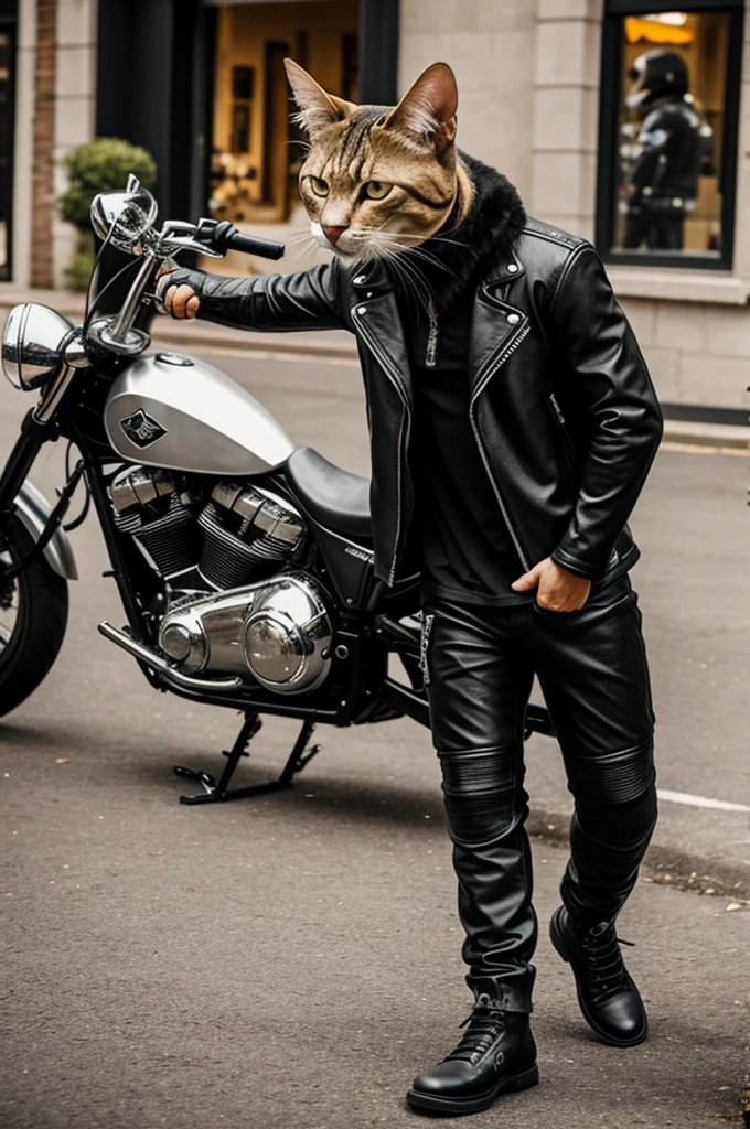 The chimera cat with biker clothes 