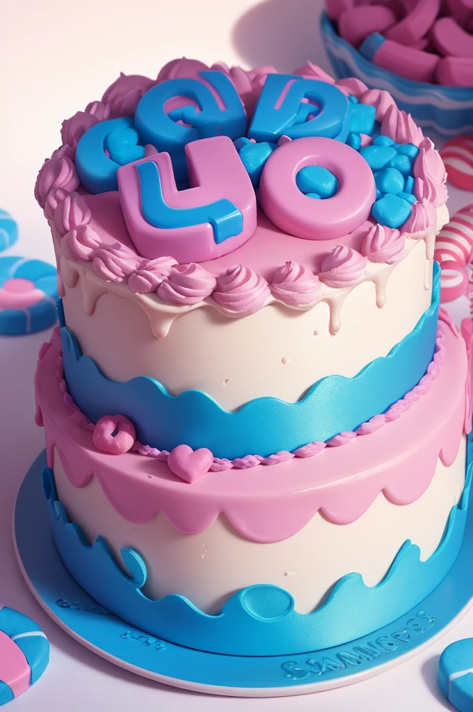 Create a logo with letters for a candy company named after "sweet leo",dainty, blue and pink colors, White background.