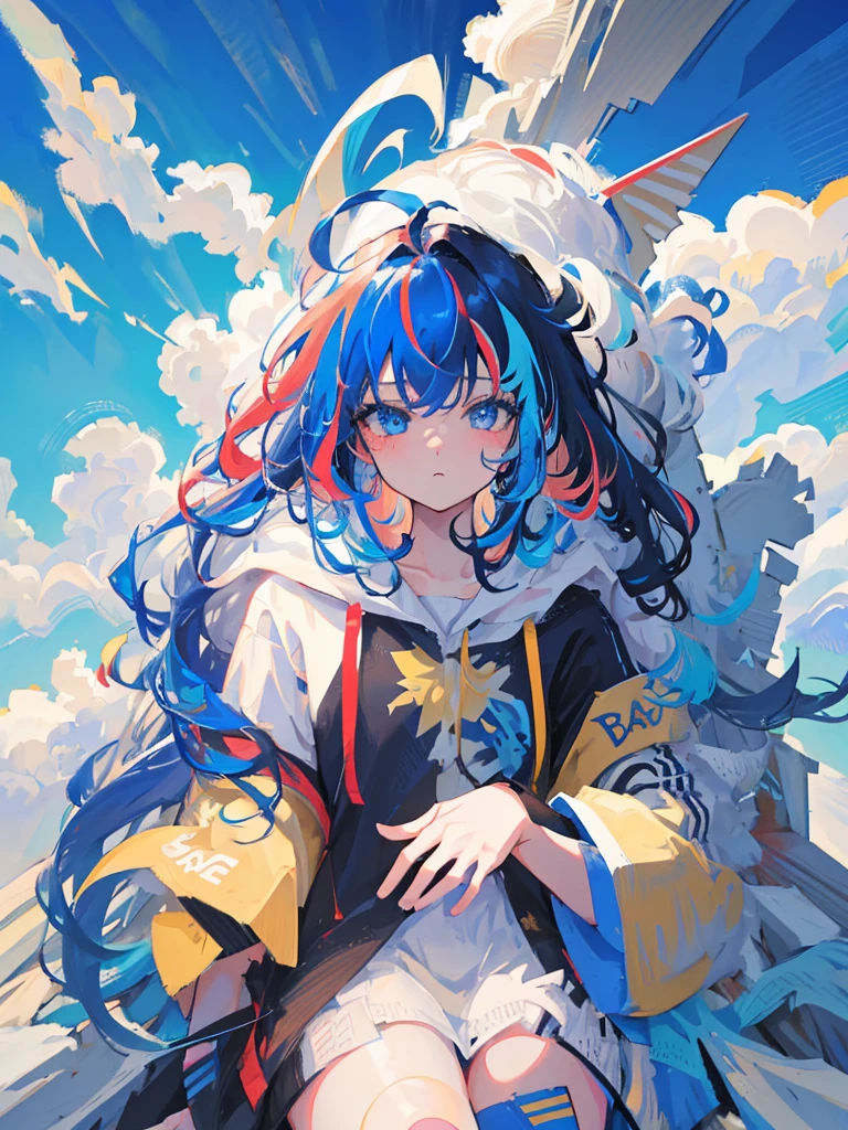 1girl, ahoge, wavy_hair, streaked_hair, absurdres, high res, ultrasharp, 8K, masterpiece, masterpiece, blue hair, multicolored hair, blue hair, white hair, blue eyes, heterochromia