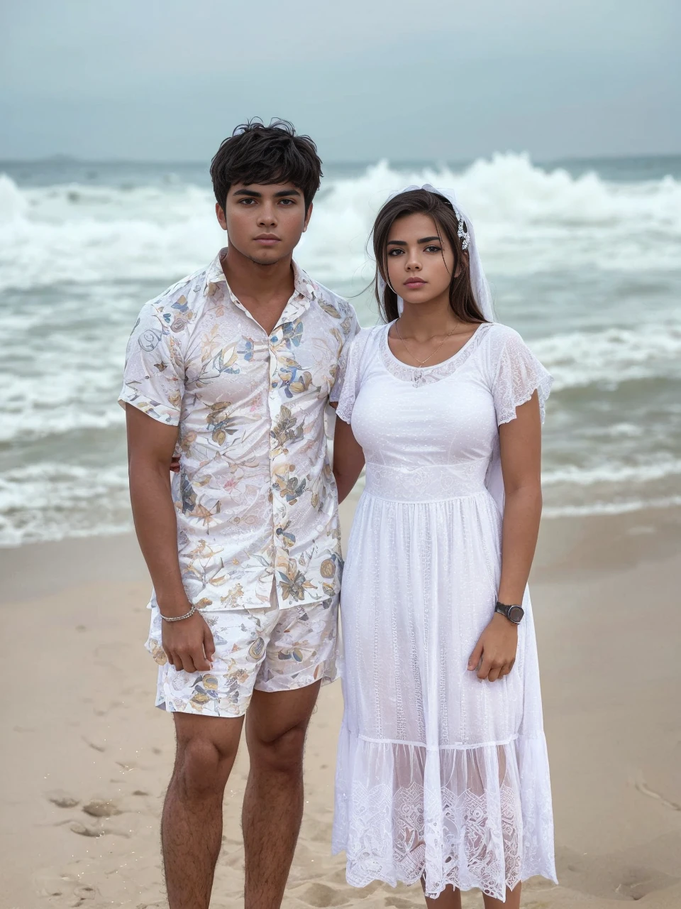 A Boy and Girl in frame. Make them super hot and strong when they grow as adults. Boy's body must be strong and huge. Female must be Seducing and Chest should increase 3 times