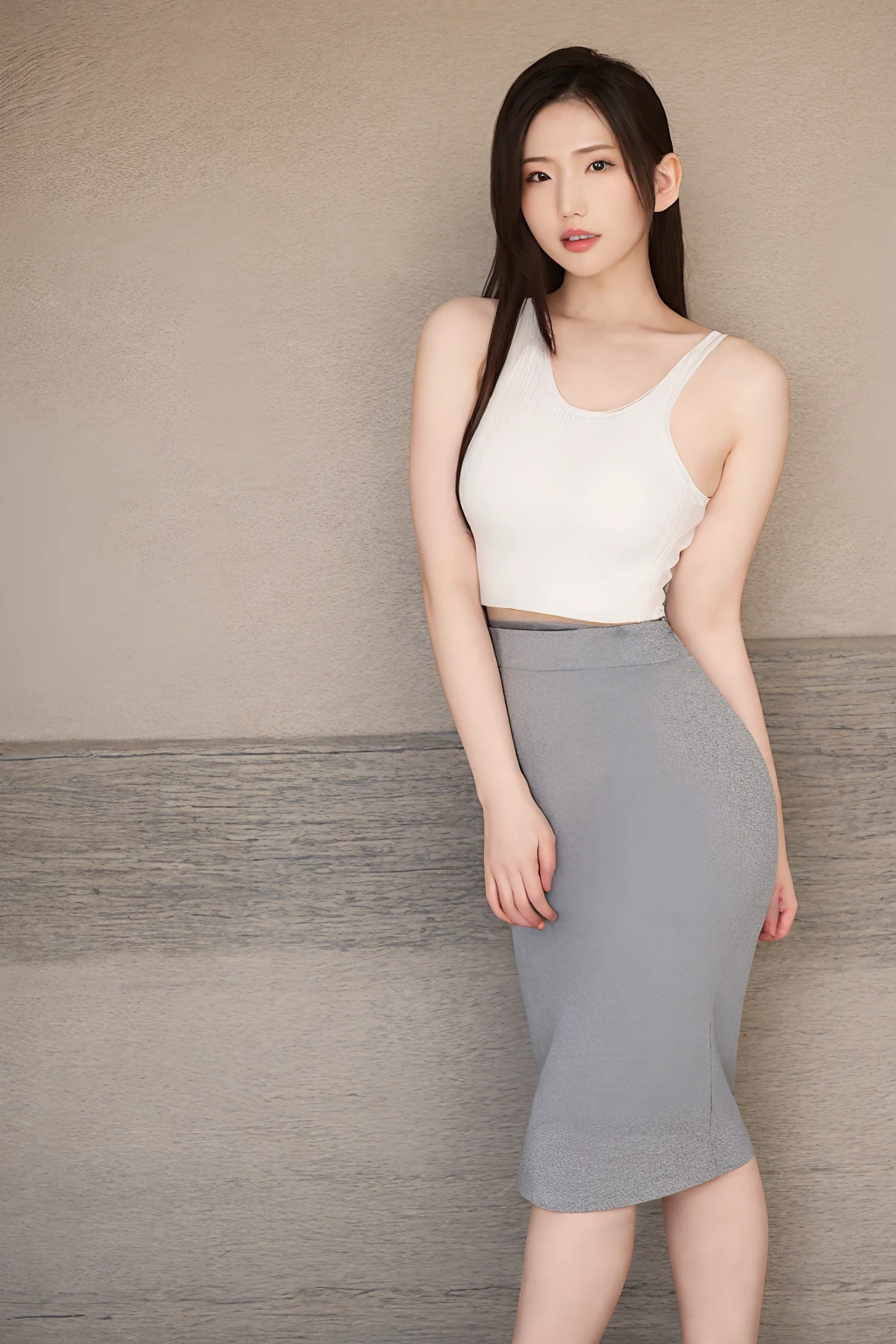 1girl, aisayama_jav, breasts, long hair, parted lips, lipstick, standing, wearing tank top, skirt, highwaist,
looking at viewer, shot using canon DSLR,
detailed body, attractive body, perfect human body, realistic face,
(ultimate quality, masterpiece, highres:1.0), realistic:1.6, photorealistic,